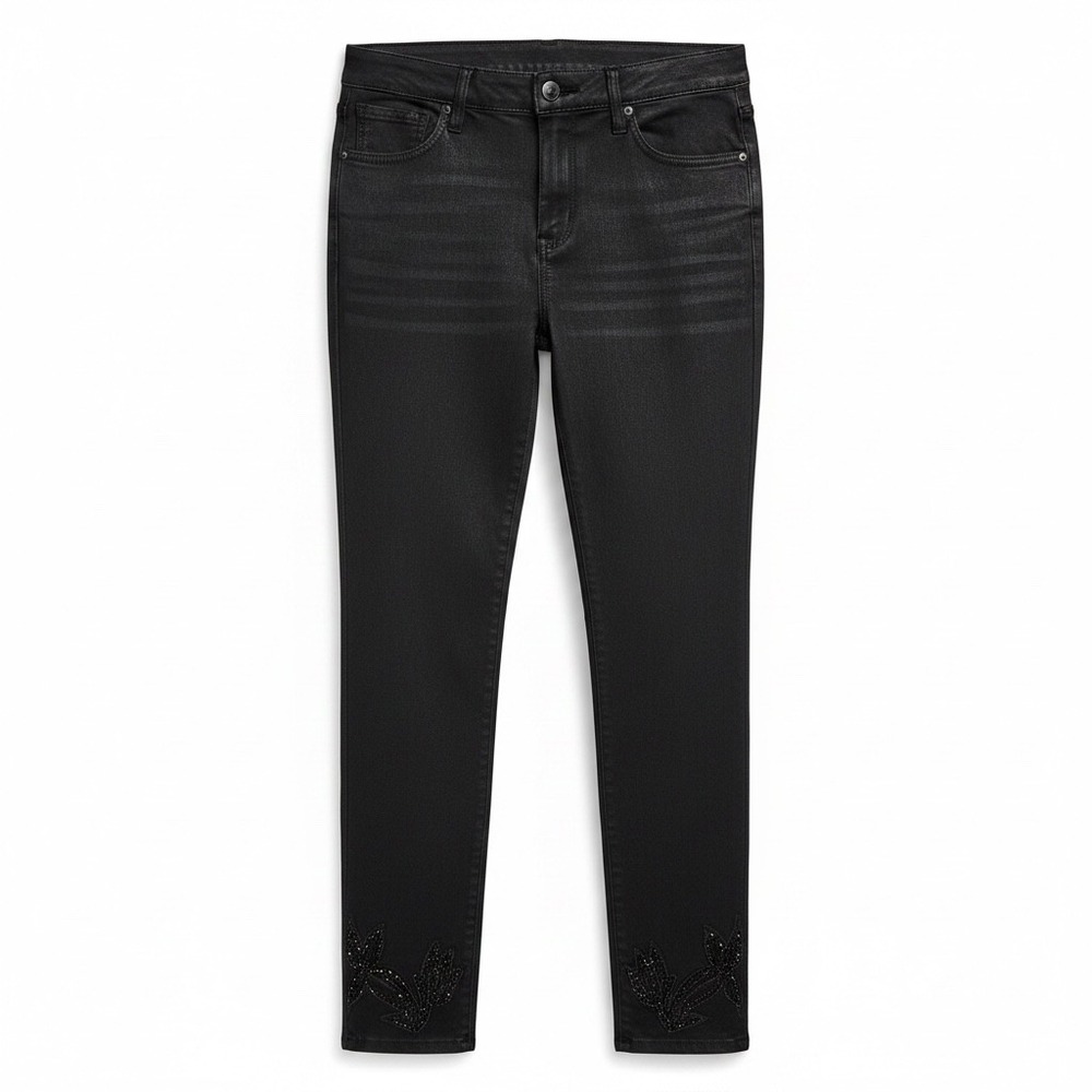 Chicos Perfect Stretch Girlfriend Slim Leg Ankle Pants Black Coated Size 1